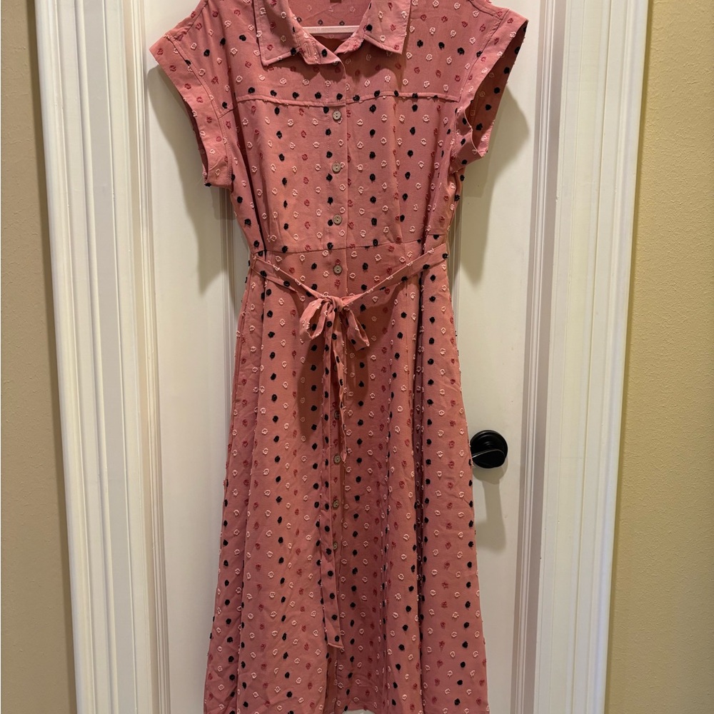 Nina Leonard Pink Button-Up Midi Dress